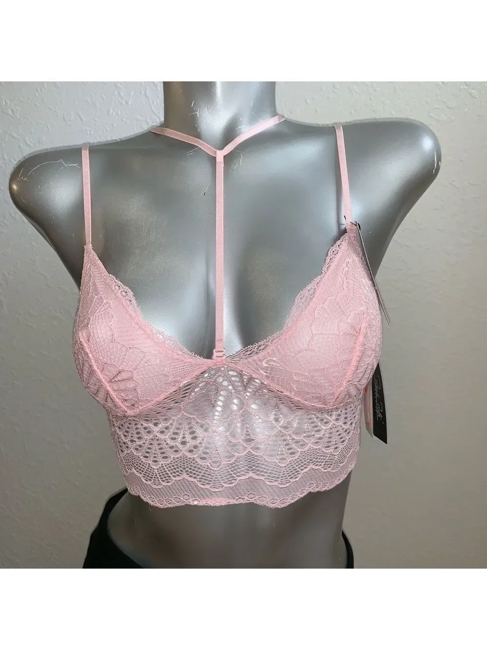 Rene Rofe Pink Lace Bralette S Removable Harness Longline Lingerie Boudoir Y2K